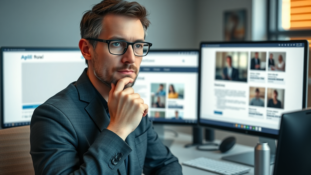business owner comparing minimal and complex web design mockups