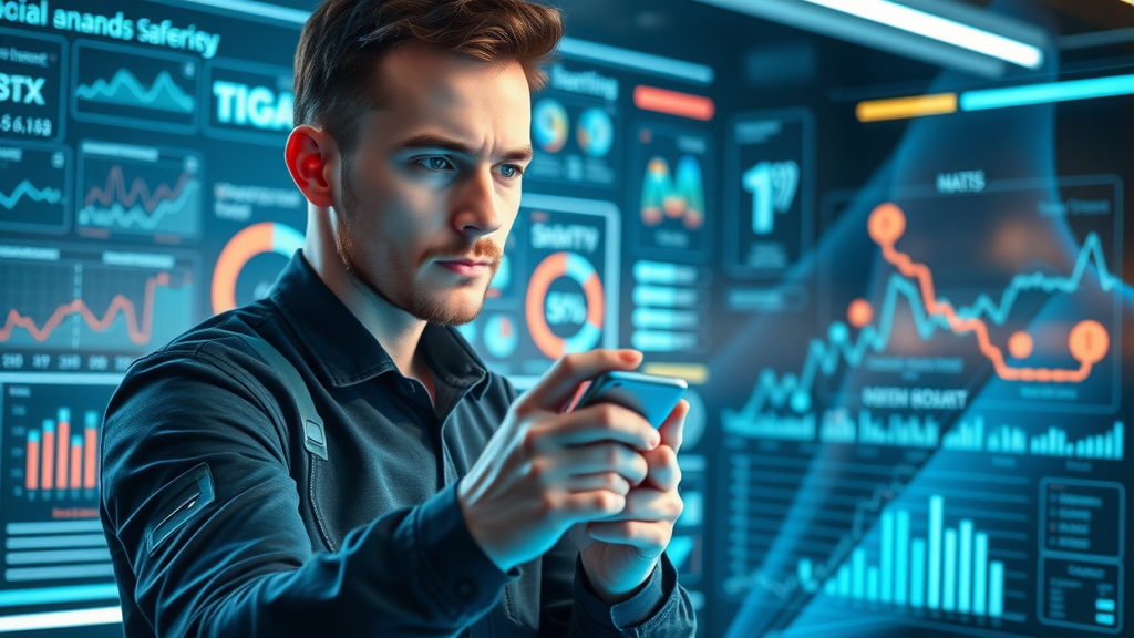 Futuristic dashboard displaying current social media trends and real-time media updates for advertising