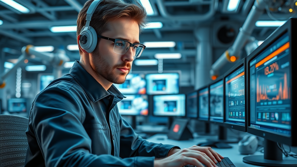 ai-powered video production - engineer overseeing dynamic video ad creation in a futuristic workspace