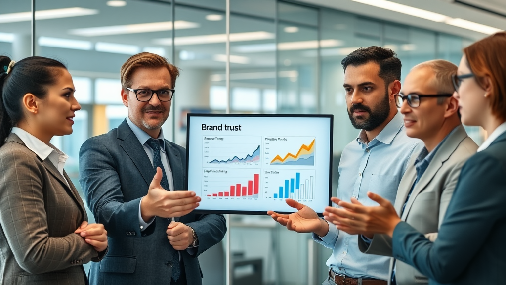 brand trust professionals presenting data in modern office