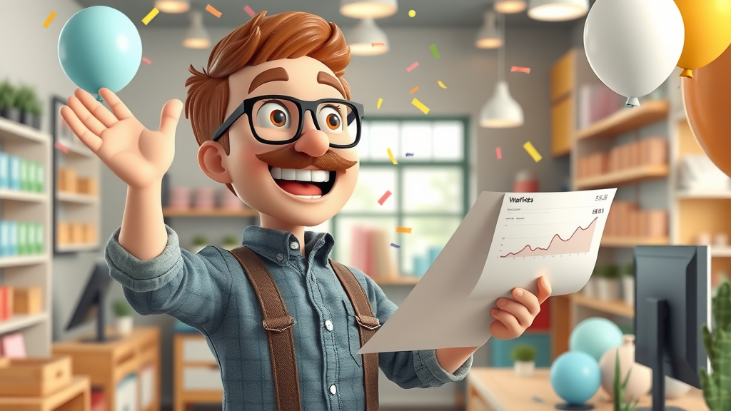 Happy small business owner celebrating a website traffic boost after using free keyword research tools