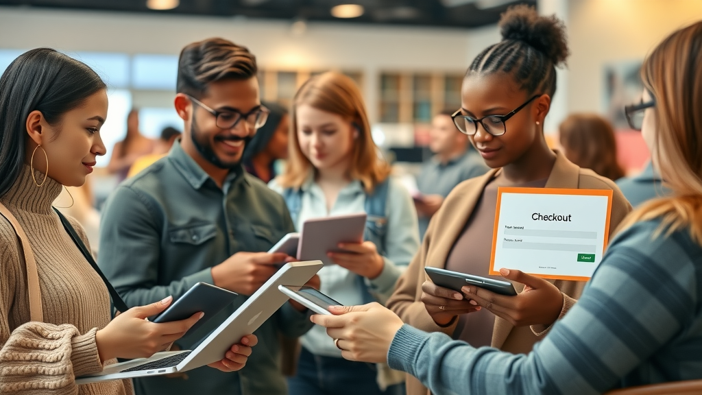 group of shoppers completing guest checkout quickly on ecommerce website for seamless experience