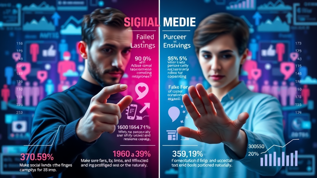 infographic showing failed vs successful social media campaigns with icons and activity markers