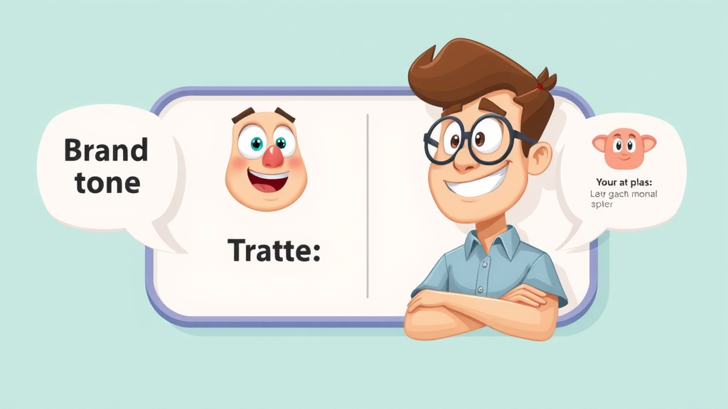 Conceptual split screen showing speech bubble for brand tone and character traits for brand persona