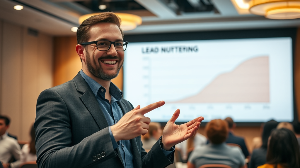 lead nurturing results, consultant presenting successful nurturing campaign sales data