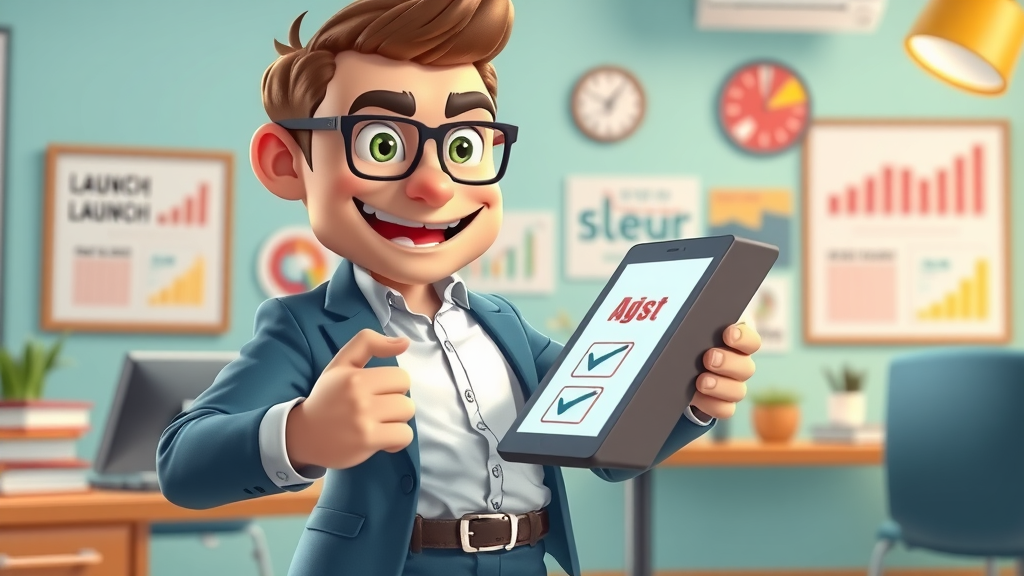 Determined marketer checking digital campaign launch steps on a tablet for social media ads