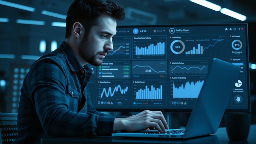 Digital dashboard with influencer marketing analytics in modern workspace