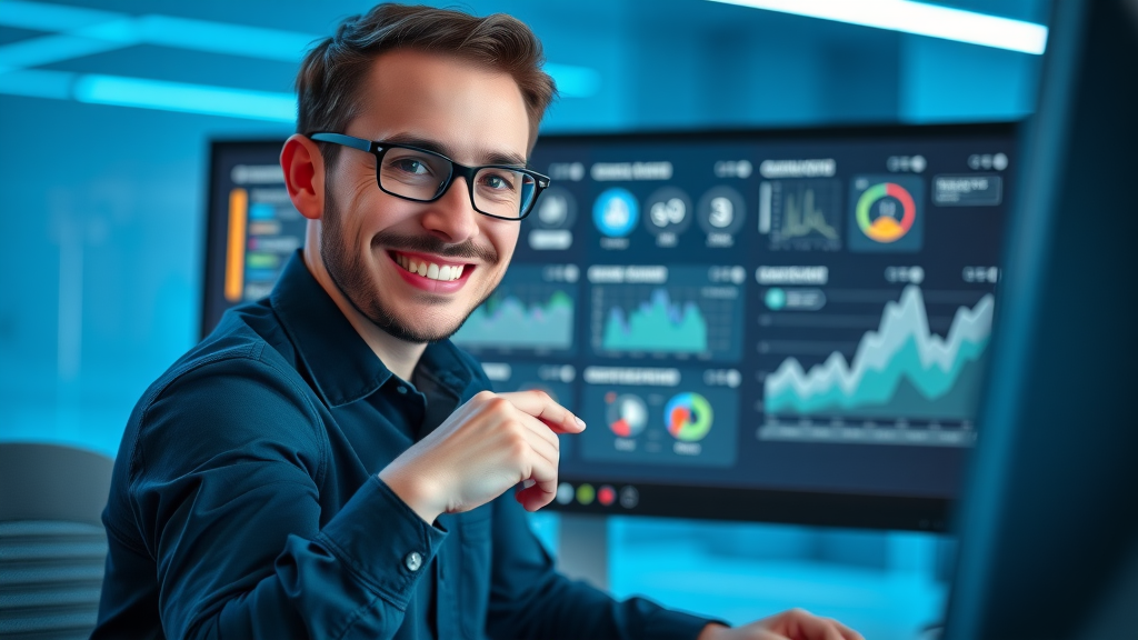 sleek campaign management software dashboard with user interacting with automation features