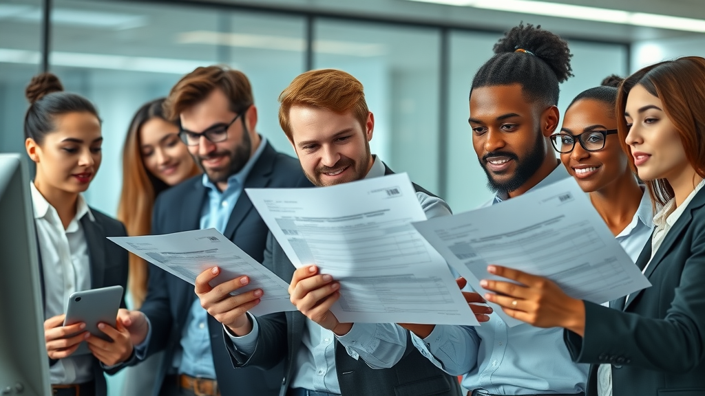 customer feedback diverse business team analyzing feedback forms