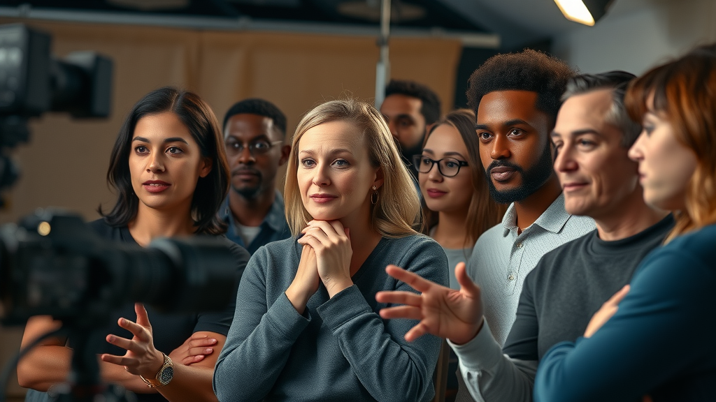 diverse brand team sharing personal anecdotes on camera for impactful story video