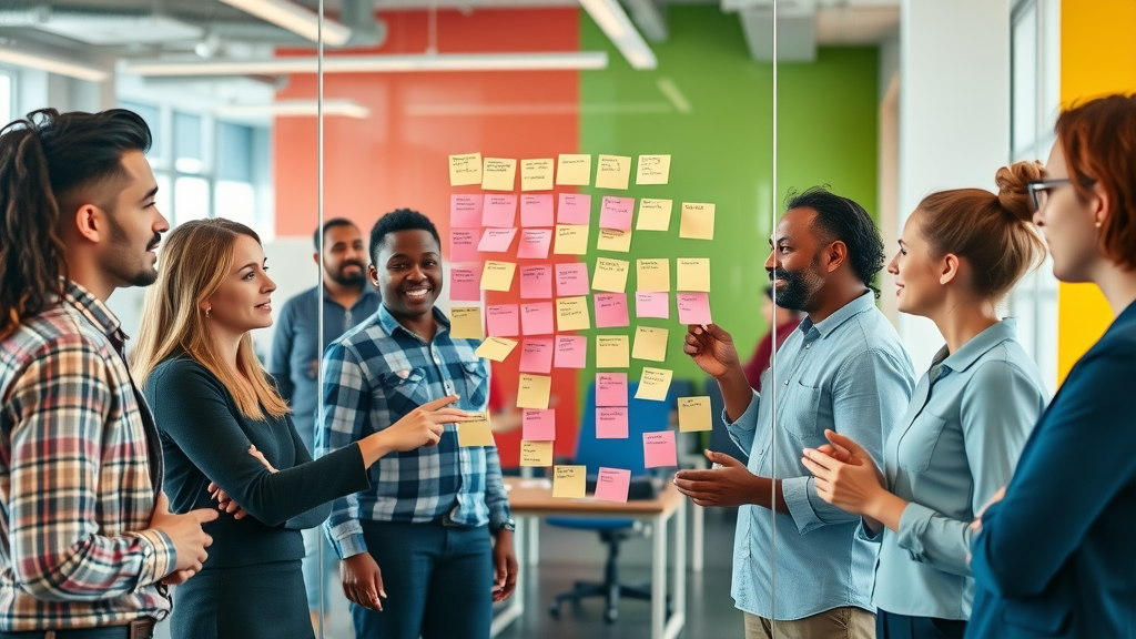 marketing team clustering sticky notes by customer personas for funnel optimization