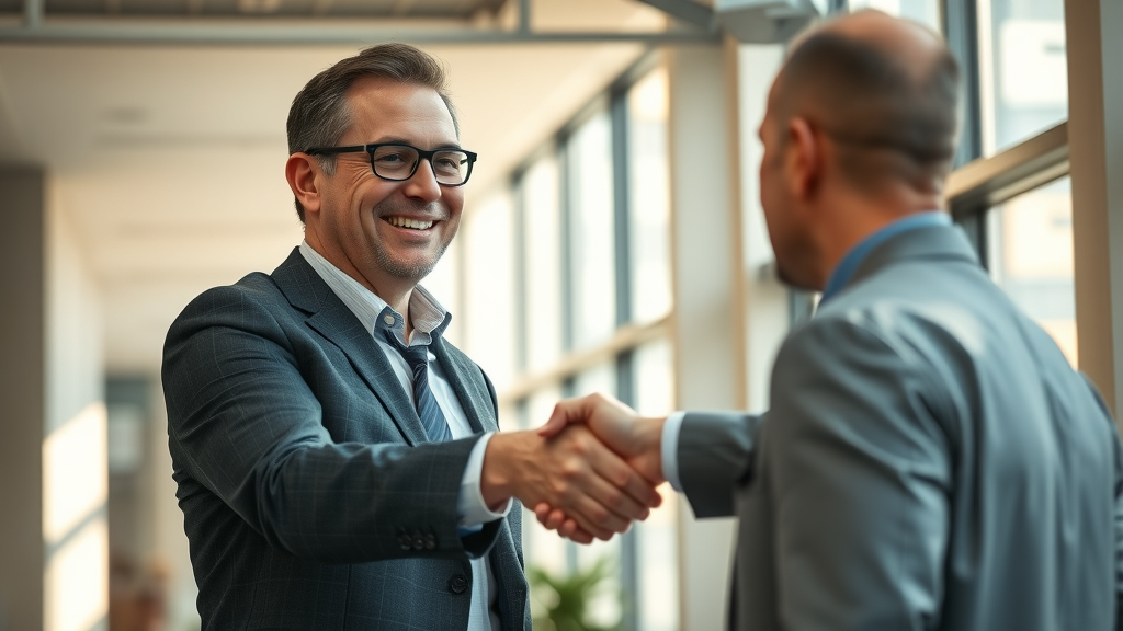 successful sales leader shaking hands after lead nurturing deal closure