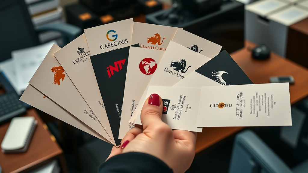 Elegant business cards with brand logos and color palette – business card design for strong brand identity