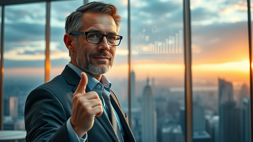 Inspiring business leader visualizing growth strategies for future-focused social media advertising
