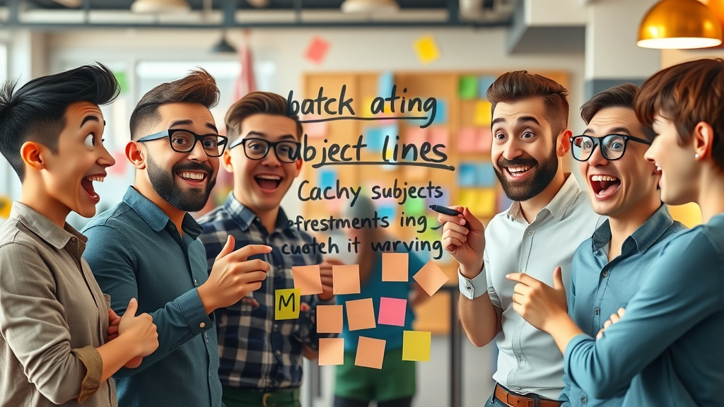 emails marketing best practices brainstorming catchy email subject lines in vibrant agency environment