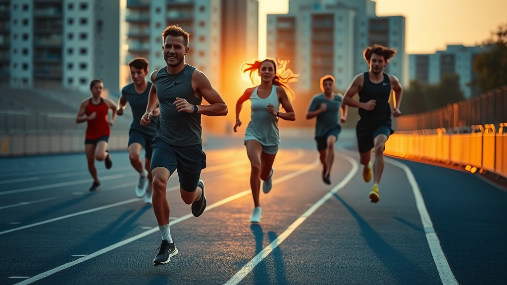 Athletes in motion expressing motivation and empowerment, strong Nike brand tone