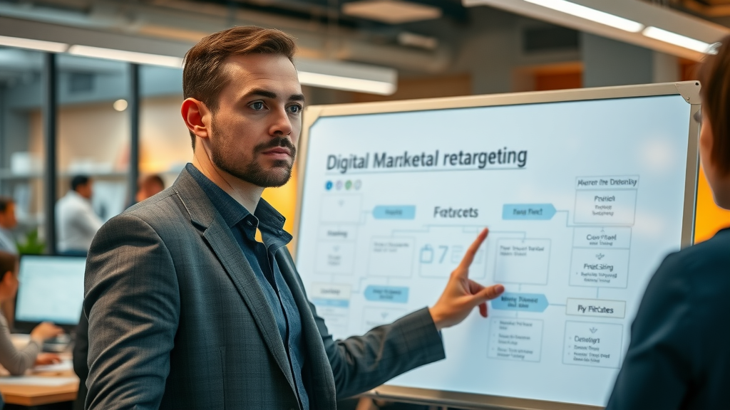 professional marketer explaining digital retargeting flowchart retargeting campaigns