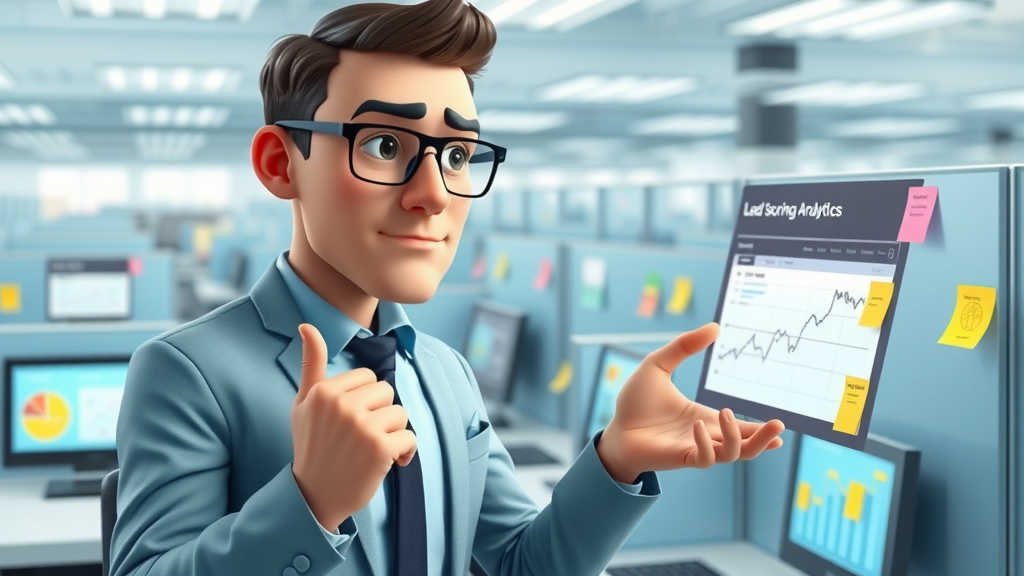 Business analyst reviewing lead scoring trends and analytics