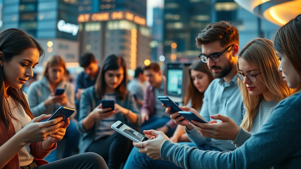 diverse group of users engaged with different search intent using devices for organic traffic