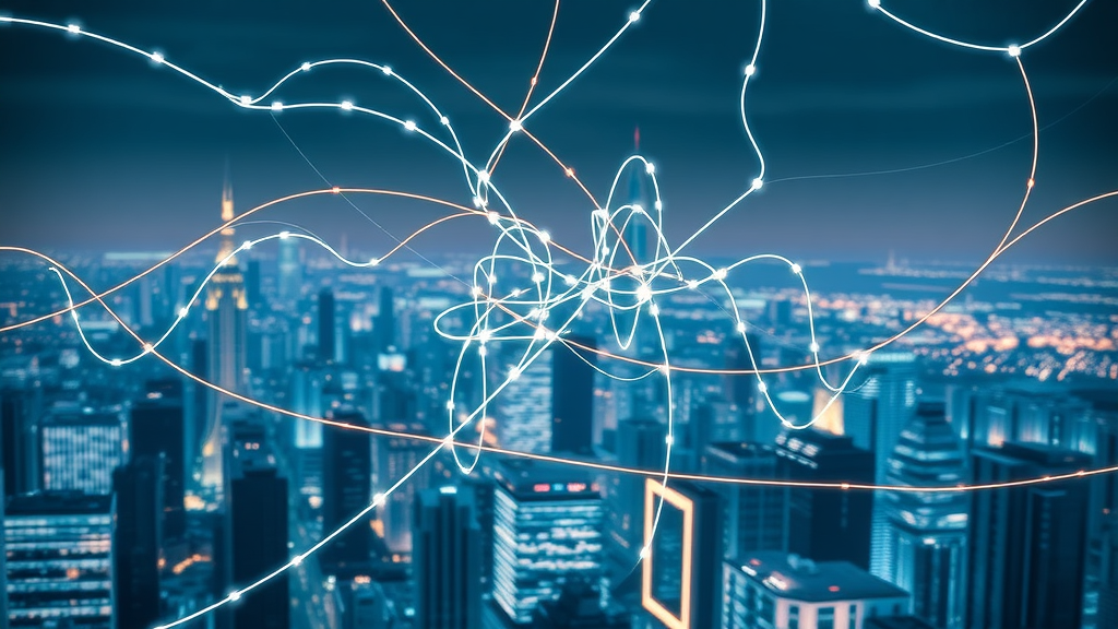 Abstract visualization of business challenge overcoming data silos and tangled ROI calculation pathways, automation roi