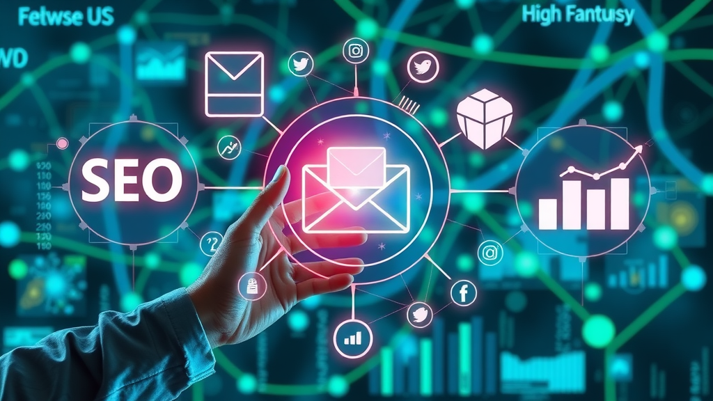 digital marketing infographic for SEO, email, social media, analytics