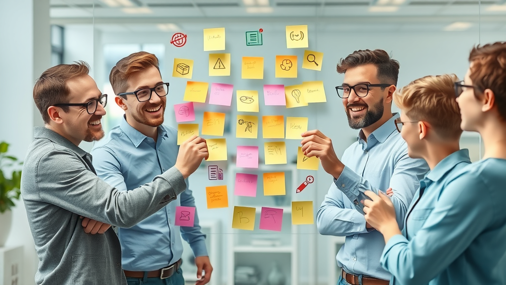 modern interface elements vibrant icons designers collaborating - user experience and ux design studio