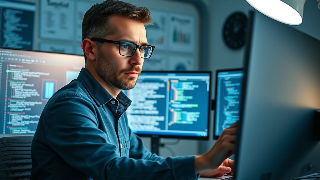 Technical SEO expert running a site audit using dual monitors with SEO tools