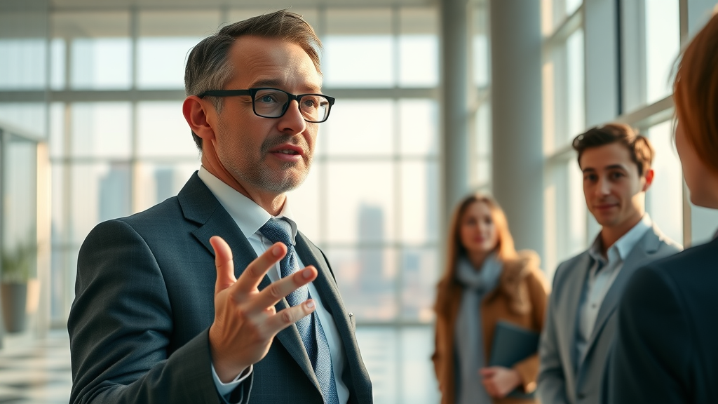 confident professional delivering elevator pitch, elevator pitch, brand messaging