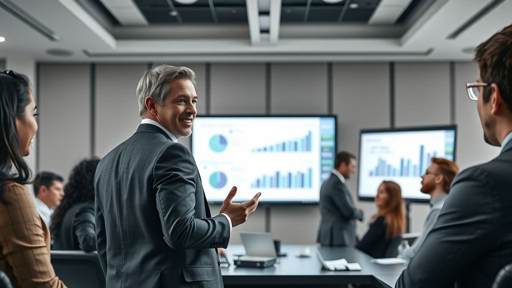 brand voice analysis business leader presenting brand persona transformation results