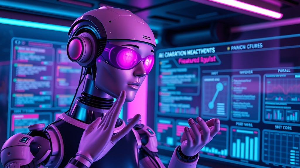 futuristic AI assistant analyzing voice search seo strategies and featured snippets
