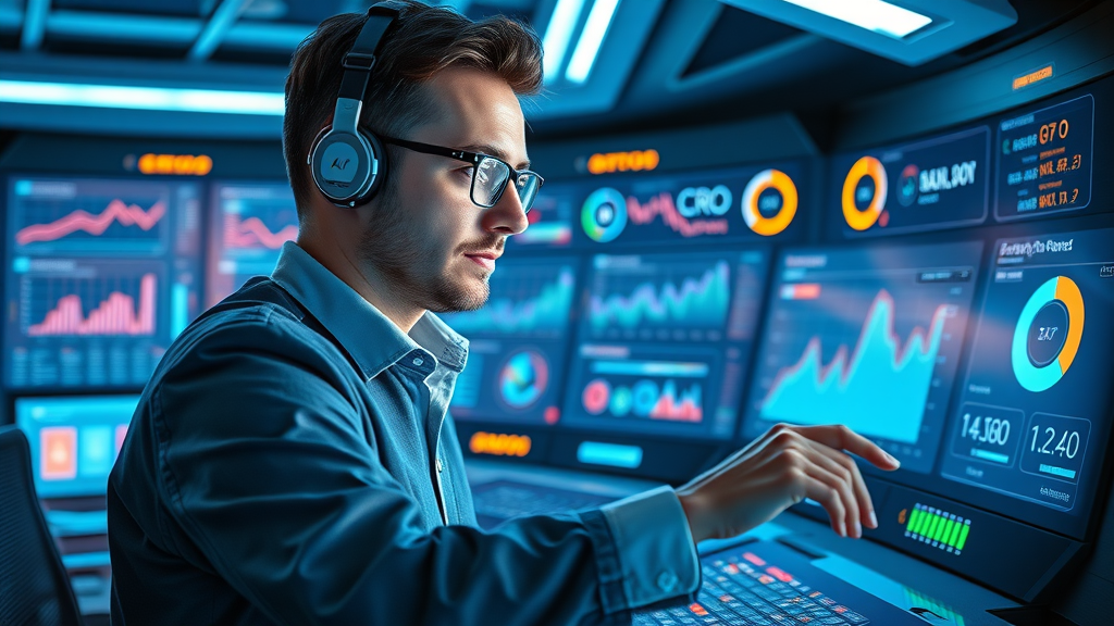 conversion rate optimization entrepreneur implementing quick dashboard CRO changes, high-tech command center