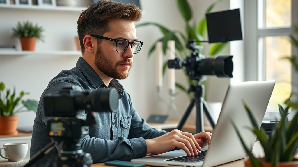 professional content creator digital content creation home office workspace plants digital gear