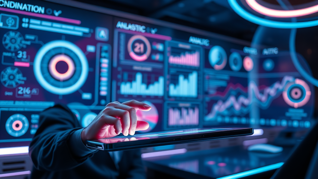 ai assist in social media management futuristic dashboard analytics workspace