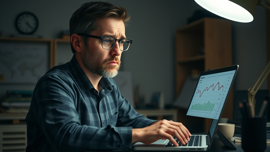 discouraged marketer reviewing declining brand awareness stats