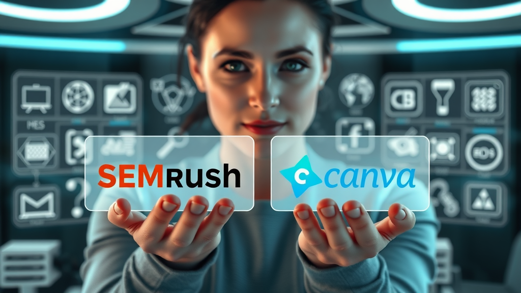 content marketing tools SEMrush Canva Grammarly displayed in digital workspace