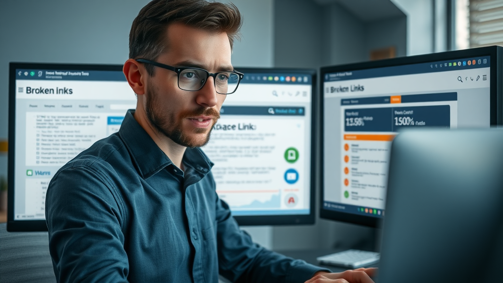 SEO specialist detecting and analyzing broken link building opportunities on websites