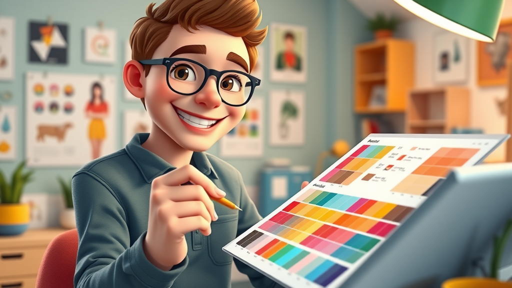 Visual designer choosing vibrant colors and contrast for banner ads to improve engagement