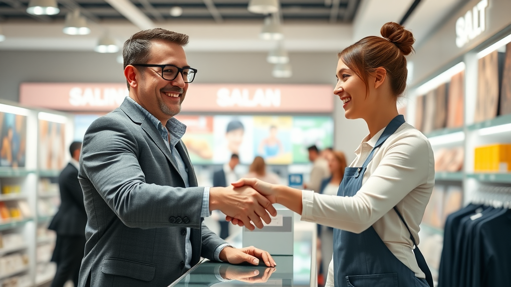 customer building brand trust shaking hands at retail