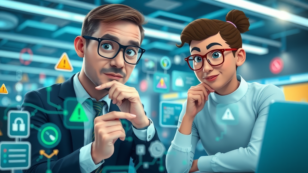 Business team puzzling over AI-driven customer segmentation challenges with digital interfaces