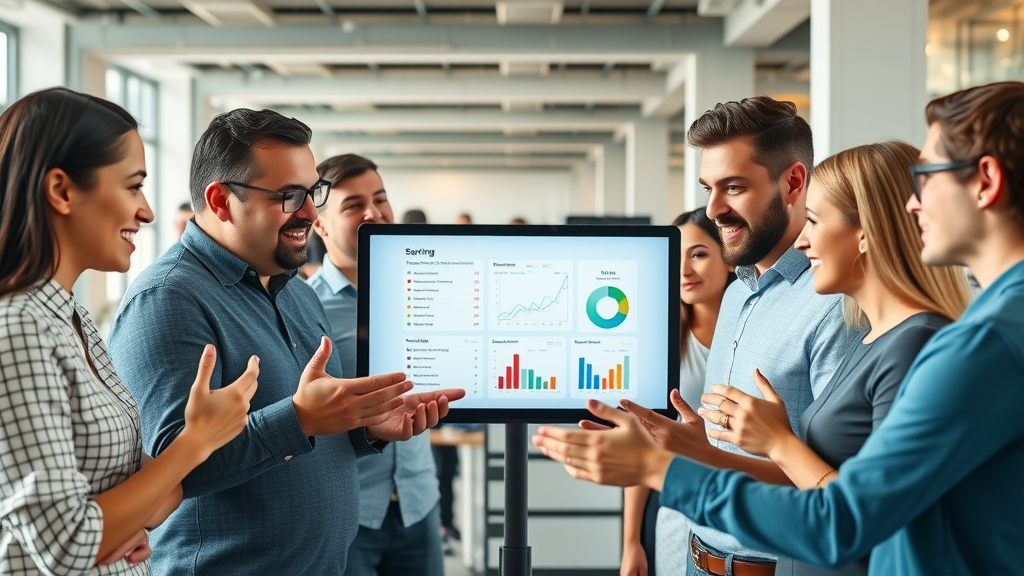 Marketing and sales teams collaborating over unified lead scoring techniques and KPIs