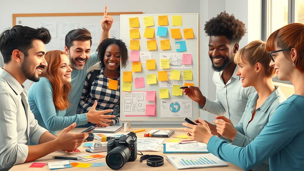 Video content engagement: creative team brainstorming storytelling and storyboard ideas