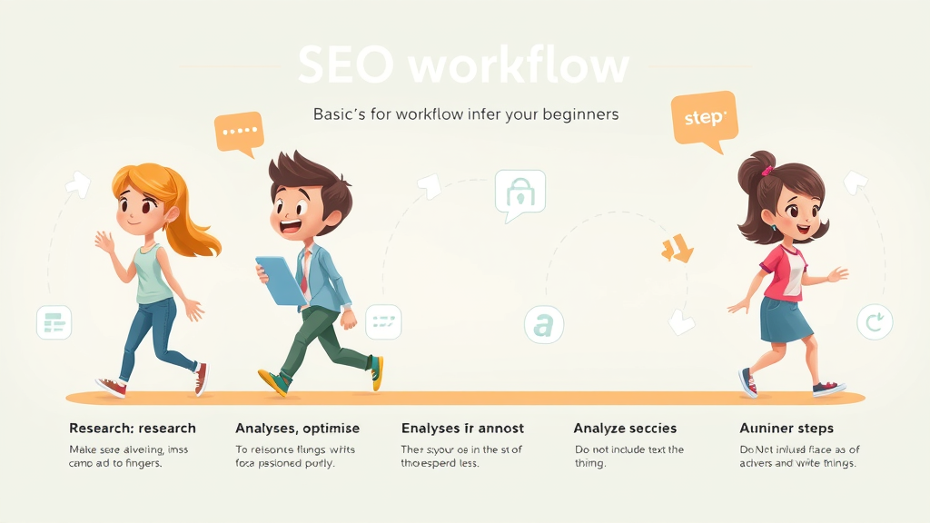step by step illustration of basic SEO work for beginners from keyword research to optimizing web pages