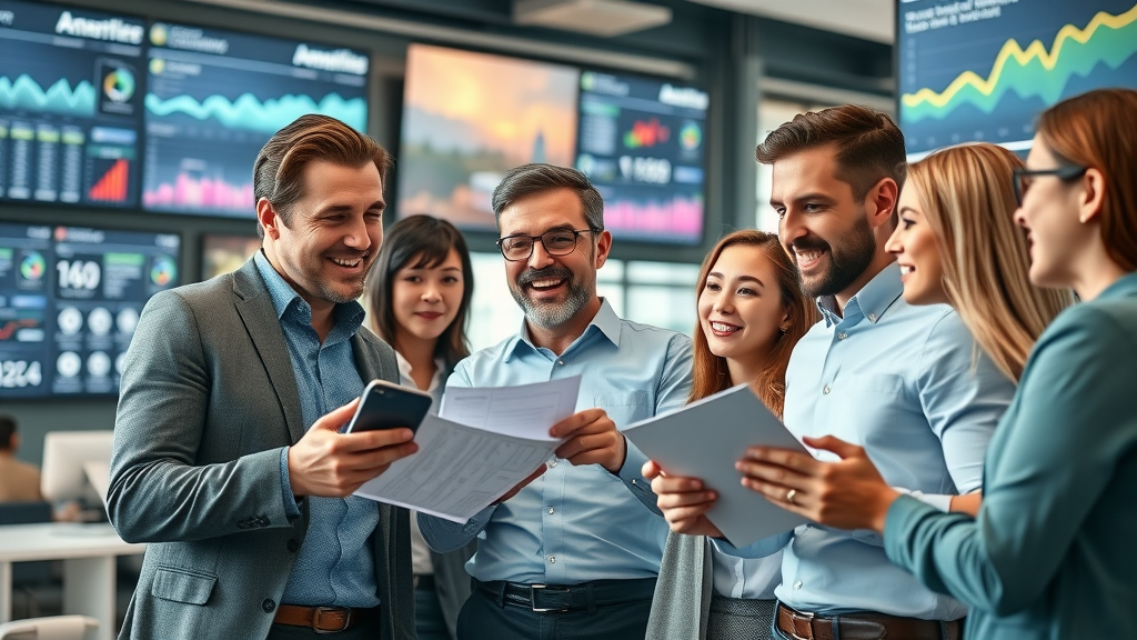 video advertising trends - marketing professionals discuss digital video ad displays and analytics in a modern office