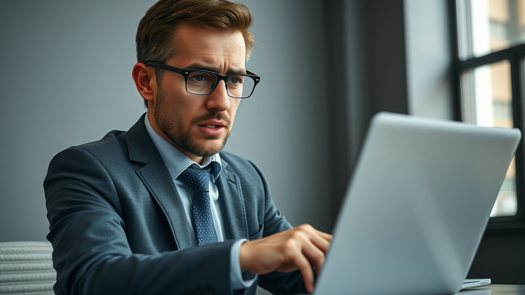 concerned business professional reviewing retargeting campaign reports to avoid costly advertising mistakes
