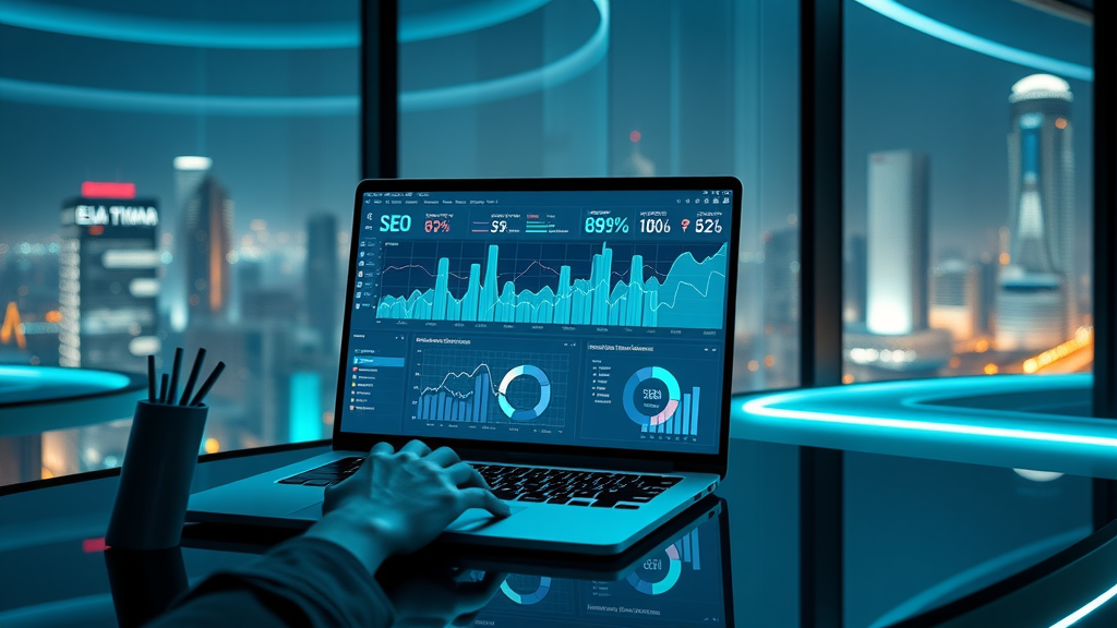 lead generation strategies search engine optimization analytics dashboard crm laptop workspace neon glow