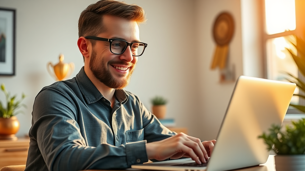 Entrepreneur checking email marketing list revenue and profit charts on laptop