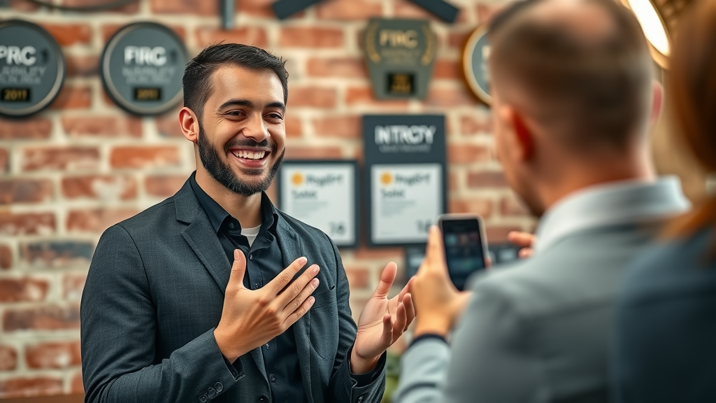 positive brand content customer interviewed for testimonial marketing specialist filming