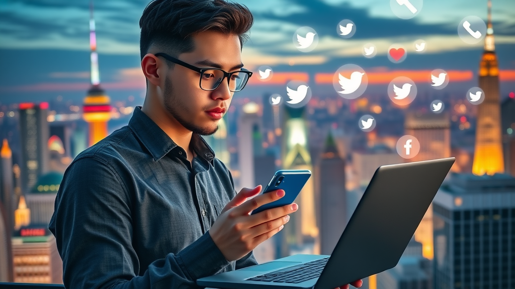 Digital marketer analyzes social media data for paid and organic traffic in digital marketing landscape