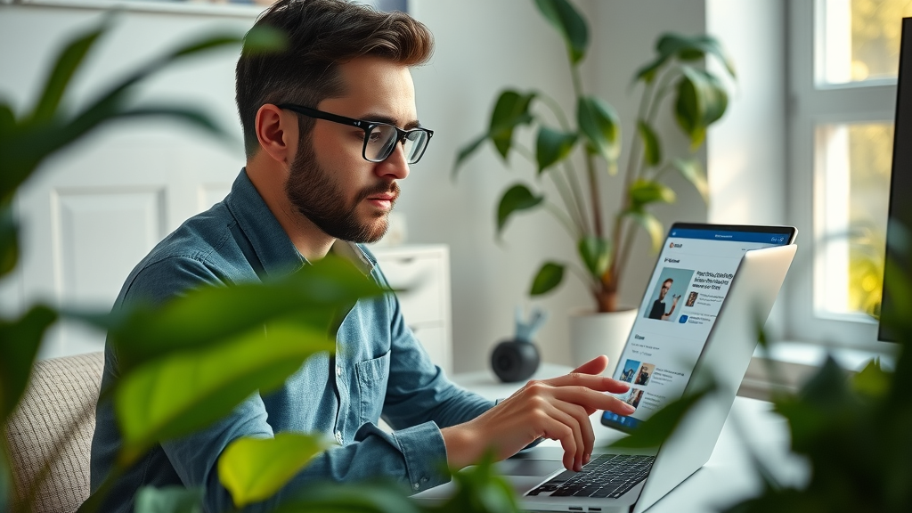 Entrepreneur comparing website builder options for efficient website creation in a modern workspace.
