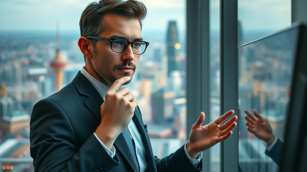 Content marketing tools: Executive analyzing marketing data in a modern office using professional tools and dashboards.